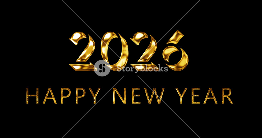 Cinematic title opener intro outro HAPPY NEW YEAR 2026 GOLD animated background 4K. Glowing glittering illuminating gold metallic luxury christmas eve. Loading Countdown Concept, Glistering on Black.