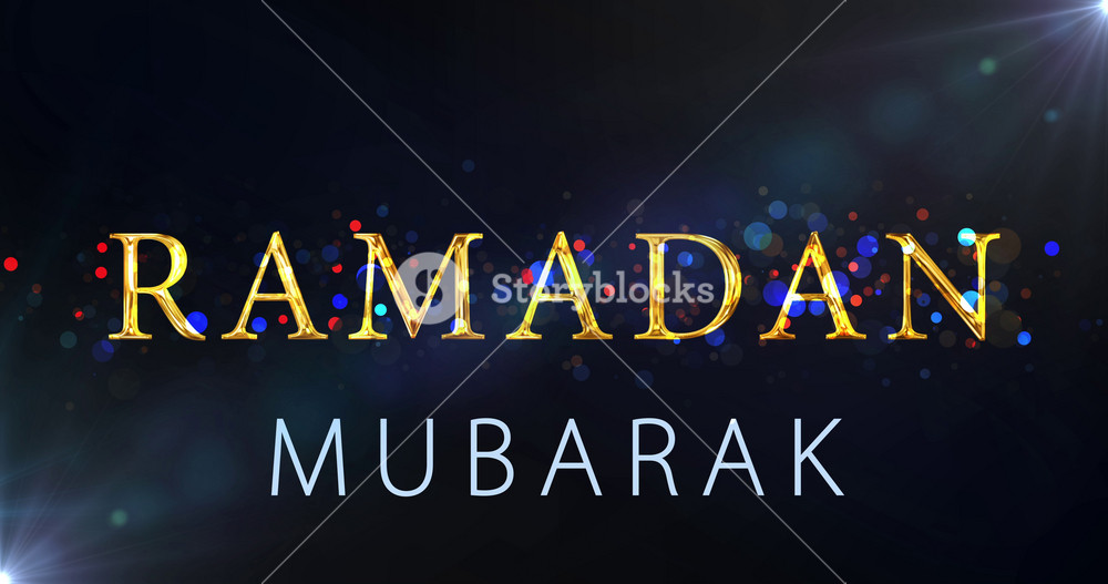 Luxury golden classy Ramadan Kareem Mubarak wishing background 4K. Dust gold particles moving wishing Islamic holy month of fasting. Arabic greeting bg.Traditional message card glittering shiny loop.