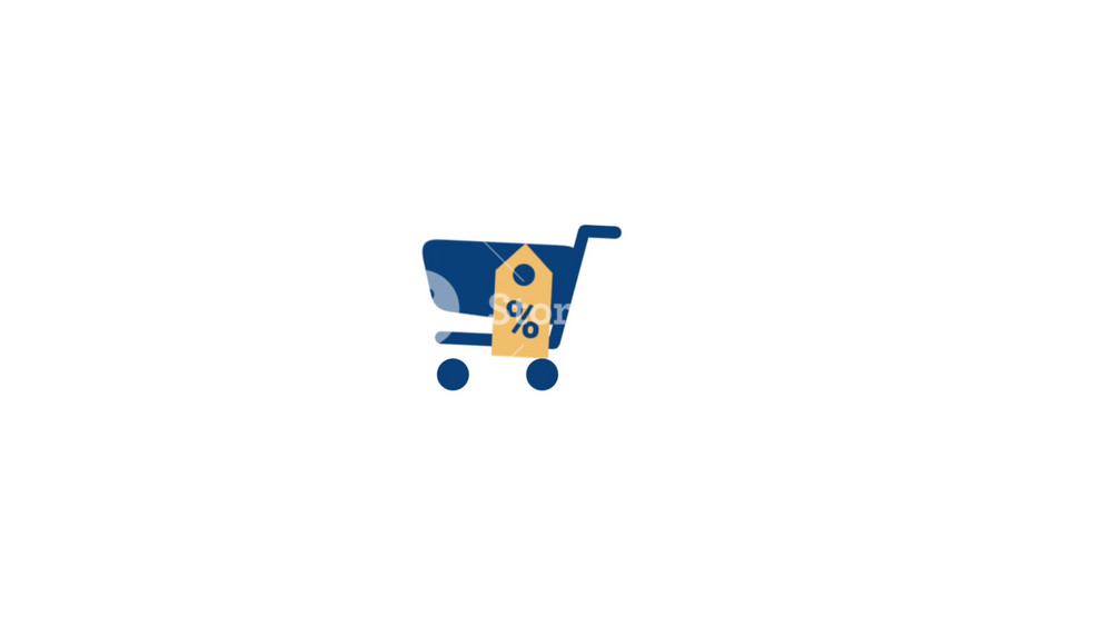 Animation of a shopping cart with a percentage discount tag perfect for promotions, ecommerce, sales, advertising, websites