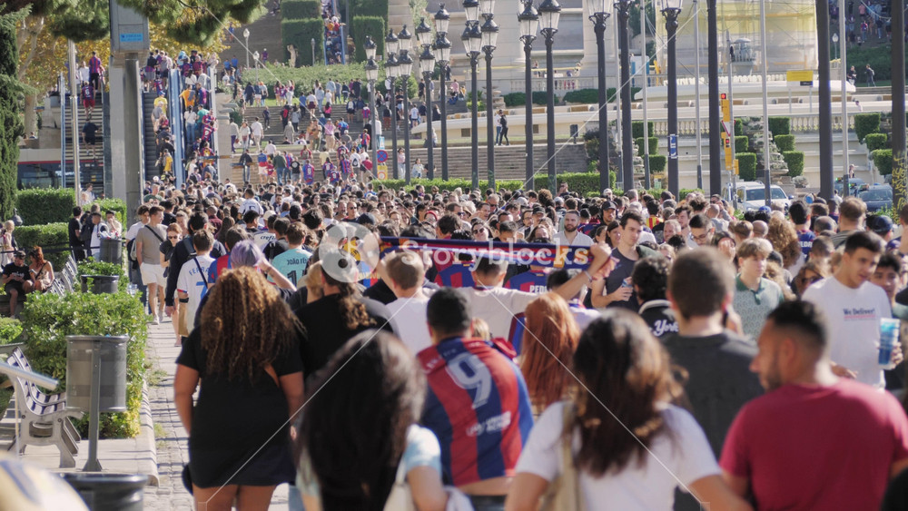 BARCELONA, SPAIN, 26 November 2023. Football Club Barcelona Fans going to stadium against Real Madrid derby on match. People wearing