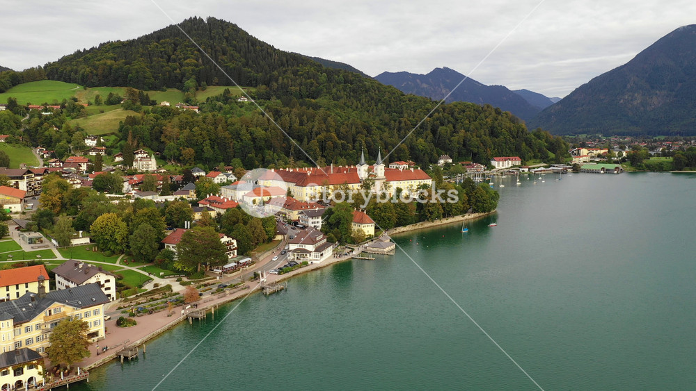 Tegernsee, Germany. Lake Tegernsee in Rottach-Egern (Bavaria), Germany near the Austrian border. Aerial view of the lake "Tegernsee" in the Alps of Bavaria. Bad Wiessee. Tegernsee lake in Bavaria.