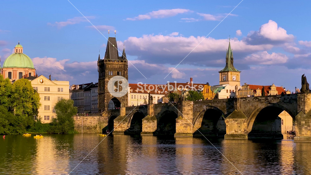 Charles Bridge in Prague in Czechia, Prague, Czech Republic. Charles Bridge (Karluv Most) and Old Town Tower. Vltava River and Charles Bridge, concept of world travel, sightseeing and tourism.