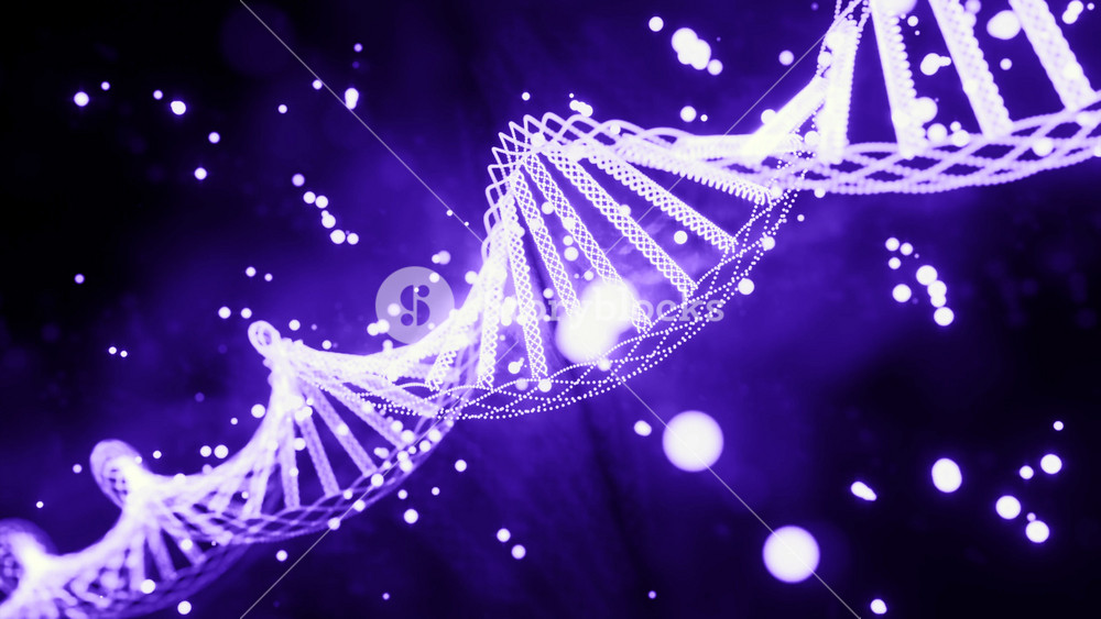 Rotating luminous spiral of dna. Design. Virtual chains of dna and genes in rotating spiral. Beautiful dot helix of dna moves and rotates
