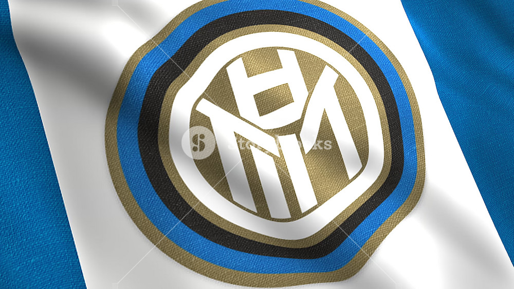 Inter emblem. Motion . The bright flag of the Italian professional football club from the city of Milan, playing in Serie A
