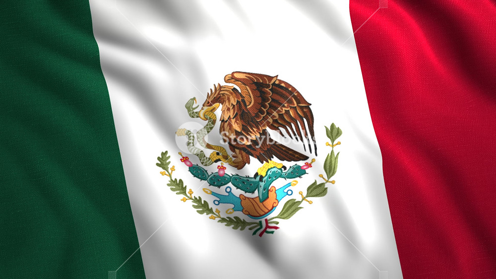 Beautiful background with waving flag. Motion. 3D animation of flag of country moving in waves. National beautiful flag of Mexico