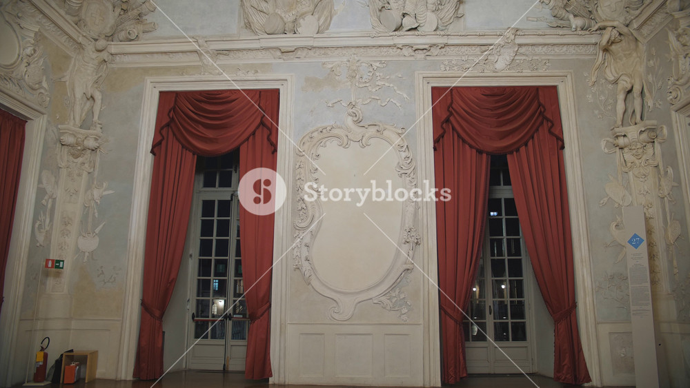 Interior decoration of the Gallery of Diana at Venaria Reale Palace with modern sculptural elements. Harmony of classic architecture and contemporary art.