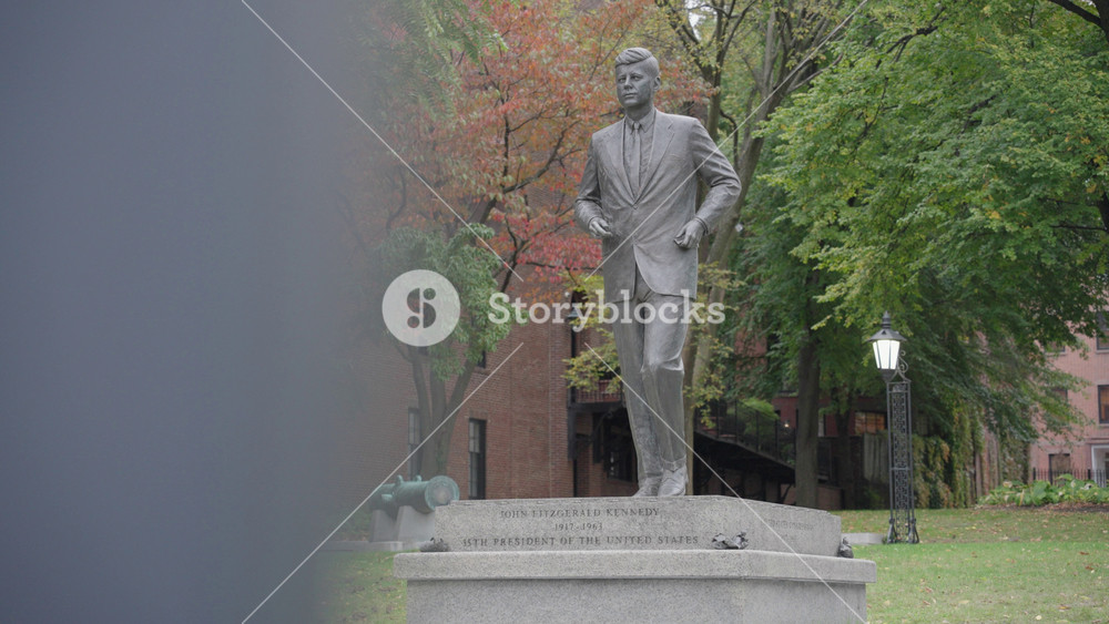 A statue of John F. Kennedy (sometimes called John F. Kennedy) by Isabel McIlvain is installed outside the Massachusetts State House in Boston, Massachusetts, United States.