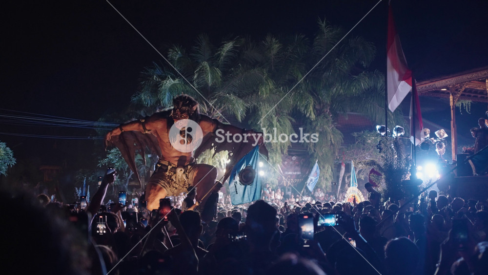 Ubud, Indonesia - March 28, 2025: The Ogoh-Ogoh parade a special street celebration only on Bali on the night before Nyepi Hindu New Year