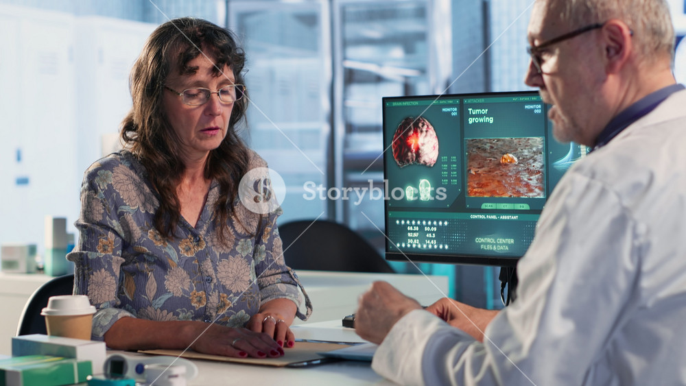 Male doctor professional uses oximeter to measure the oxygen levels for woman at checkup visit, accurate medical advice for recovery