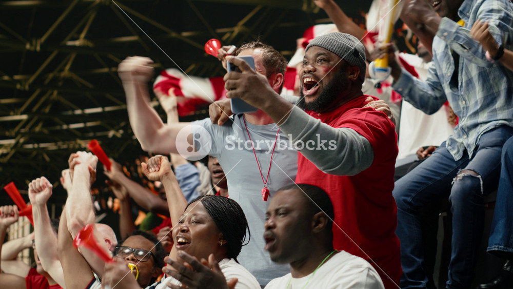 Diverse fans excited of winning ticket for live betting after final whistle, dramatic football match filled with tension and excitement
