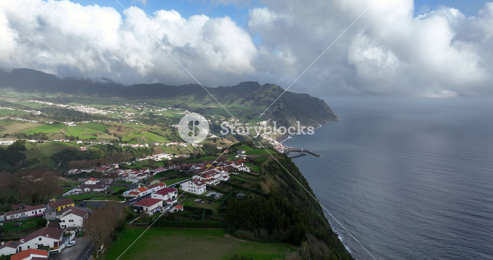 Green landscapes of the Azores, Sao Miguel island. atalantic volcanic ocean island. Paradise for winter time, mild climate.