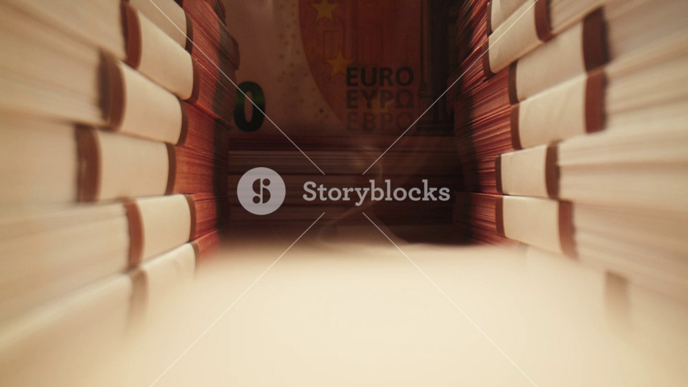Stacks of cash dollars and euro, Banknotes counting, Specialised police officer Counting dollar euro banknotes in crime lab with machine