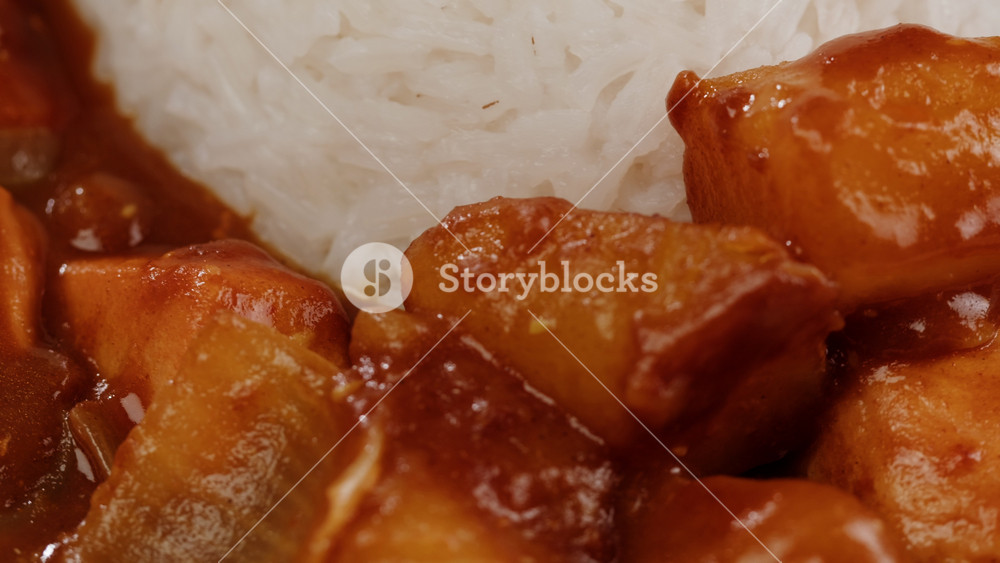 Japanese curry rice with fry pork Tonkatsu, Katsu Kare, Japanese breaded cooking dinner in restaurant, close up macro of asian food.