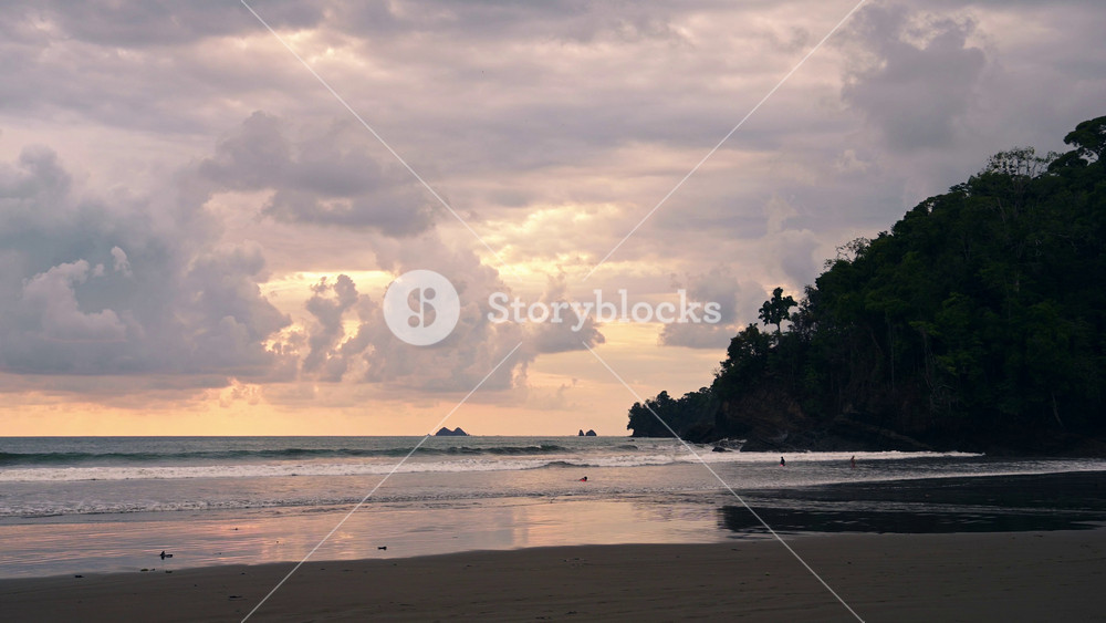 Costa Rica Beach Landscape at Sunset on Pacific Coast at Playa Ventanas by Ballena Marine National Park (Marino Ballena), Coastal Scenery