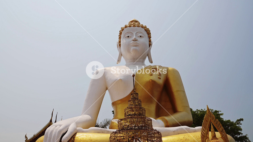 Enormous Buddha Statue at Chiang Mai Buddhist Temple in Thailand, Beautiful Famous Building of Wat Phrathat Doi Kham, a Popular Place to