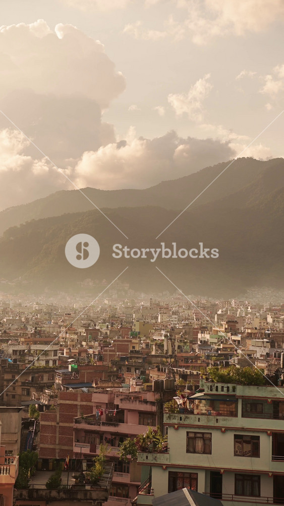 Vertical Aerial View of Kathmandu City Cityscape in Nepal, Vertical Video for Social Media Instagram Reels and Tiktok in Beautiful Light
