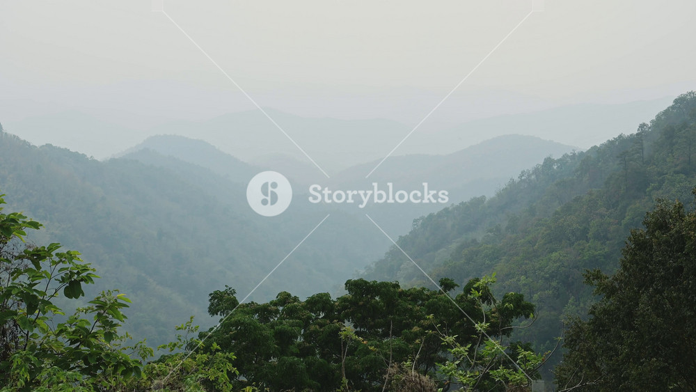 Chiang Mai Landscape, Thailand Scenery and Nature of Misty Mountains and Valley with Layers of Hazy Mist, at Beautiful Amazing Samoeng
