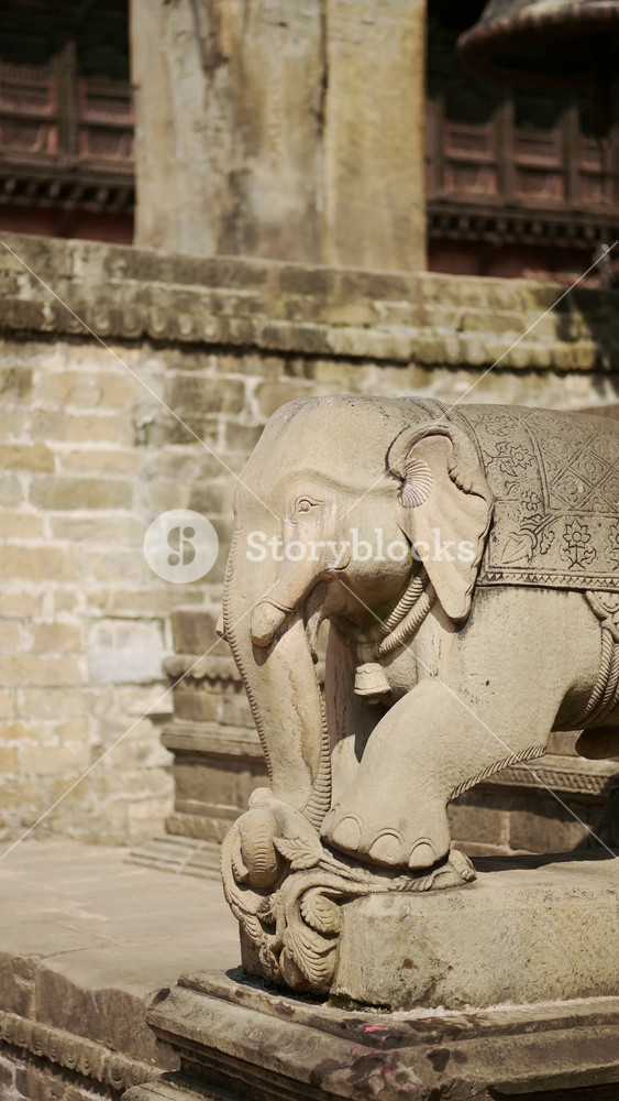 Vertical Elephant Stone Statue in Bhaktapur in a Nepal Temple, Vertical Video for Social Media Instagram Reels and Tiktok Close Up of