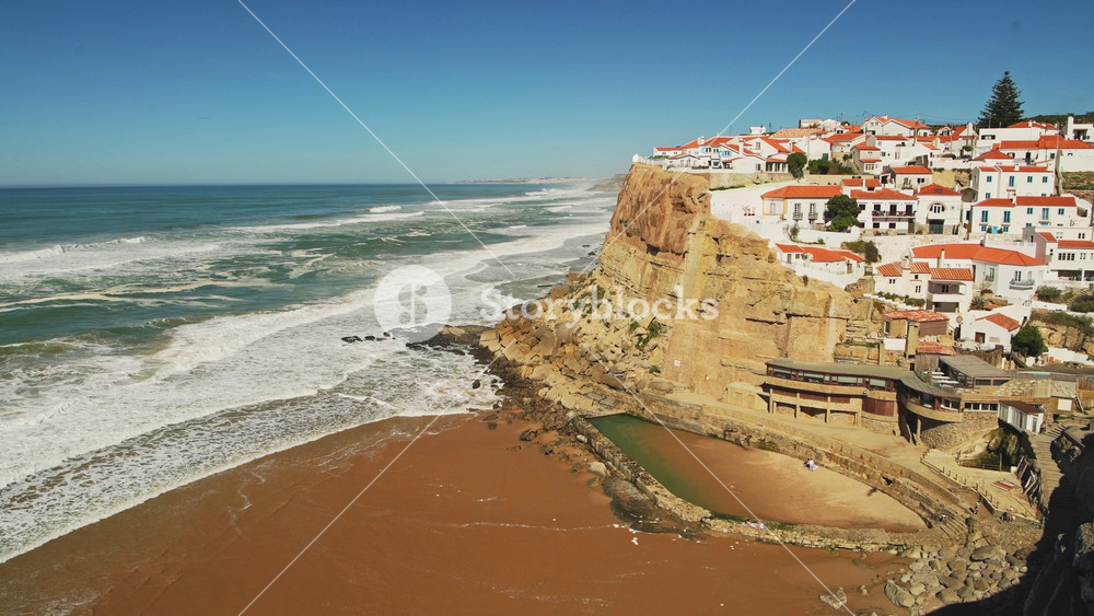 Aerial Drone View of Portugal Coastal Town on Cliffs Top on Lisbon Coast at Praia Das Azenhas Beach, Sintra, Europe, a Popular Tourist