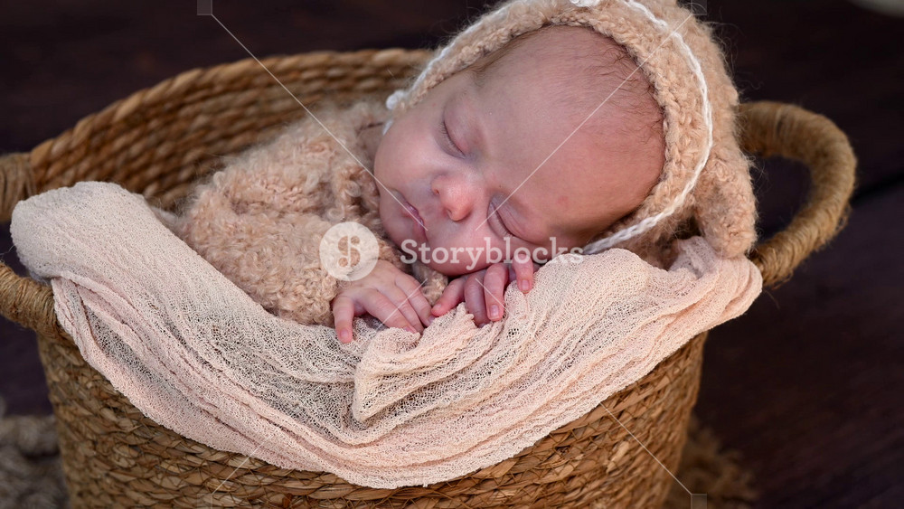 Sleeping newborn beautiful cute baby girl or boy before photo session during first week of life. 4k slow motion raw video. Happy Family