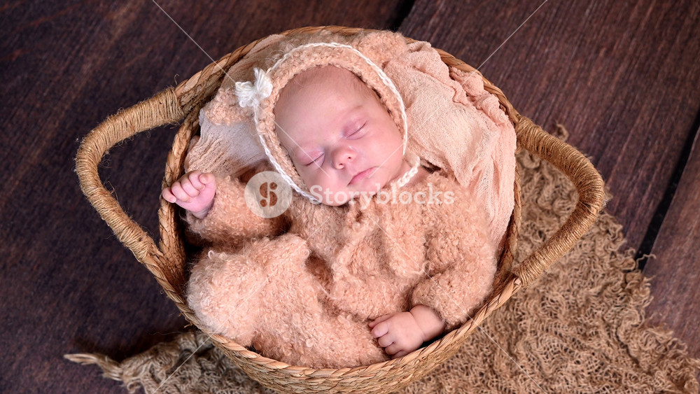 Sleeping newborn beautiful cute baby girl or boy before photo session during first week of life. 4k slow motion raw video. Happy Family