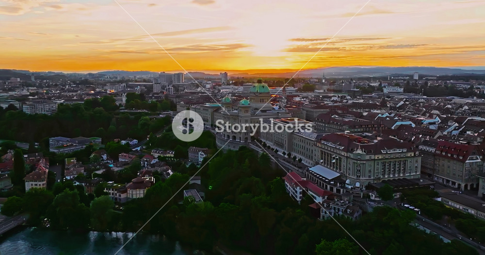 Aerial view over the city of Bern the capital city of Switzerland the historic district from above. Bern old town. The historic buildings in
