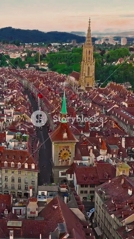Aerial view over the city of Bern the capital city of Switzerland the historic district from above. Bern old town. The historic buildings in