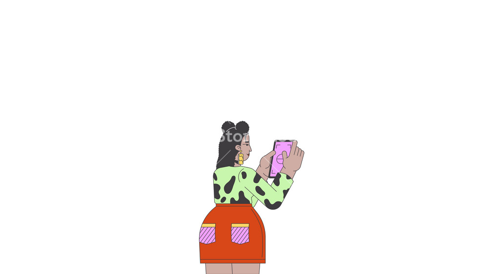 Latin american woman scrolling newsfeed on smartphone 2D character animation. Social media cartoon 4K video, alpha channel. Female using mobile phone animated person on white background