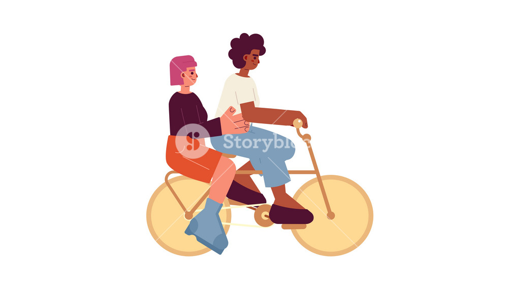 Riding bike together cartoon animation. Giving ride to best friend 4K video motion graphic. Happy diverse women enjoying active lifestyle animated 2D characters isolated on white background