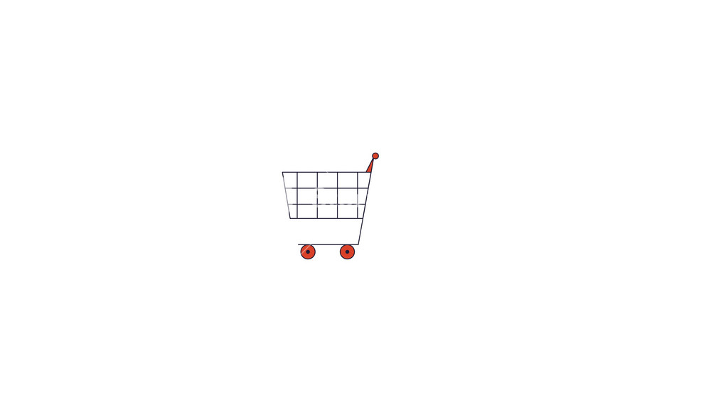 Simple shopping cart rolling on wheels 2D cartoon object animation. Retail commerce. Buy sell store. Pushing supermarket trolley. Shoppingcart animated flat colorful item 4K video isolated on white