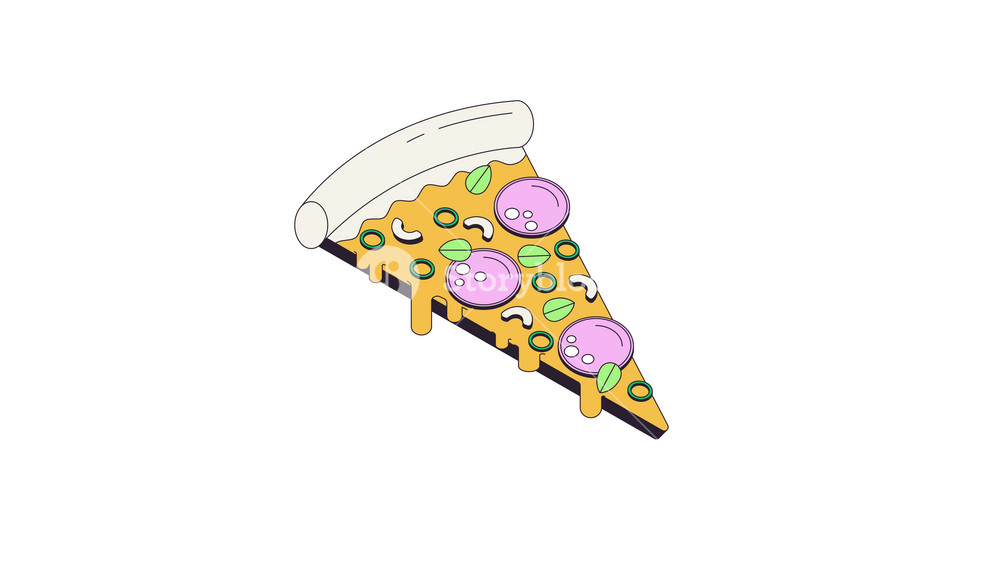 Pepperoni pizza slice with melted cheese 2D cartoon object animation. Takeaway meal. Italian cuisine. Pizzeria product. Fast food animated flat colorful item 4K video on transparent background