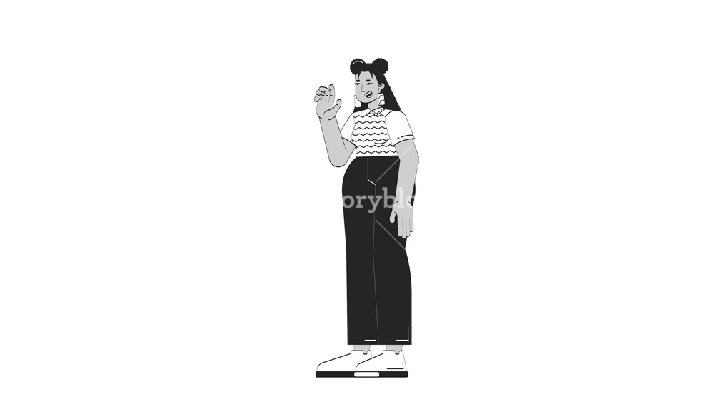 Smiling latin american female employee waving outline 2D character doodle animation. Latina office worker with earrings and sweater vest animated person isolated on white. Linear drawing 4K video
