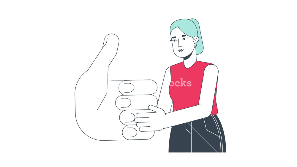 Asian woman holding thumbs up sign line 2D animation. Positive feedback 4K video motion graphic. Satisfied korean female service customer linear animated cartoon flat concept, white background