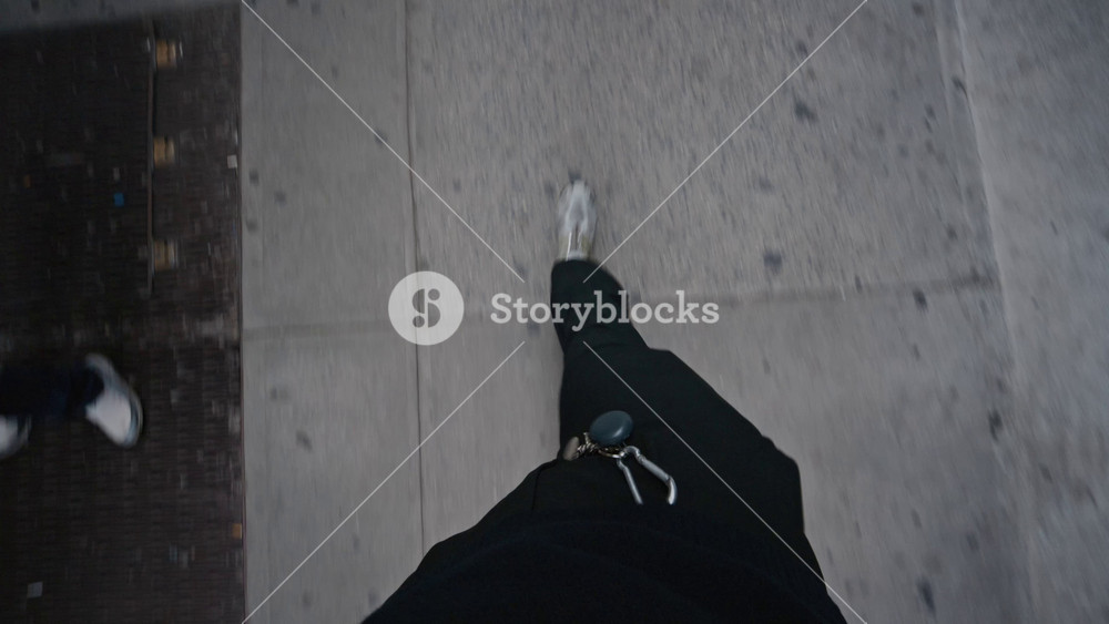 First person point of view of young man walking in New York city, fast pov walking to work entering modern building, urban professional life