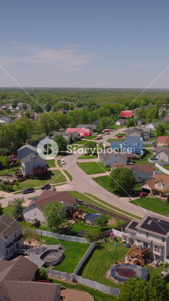 Aerial view of a suburban American neighborhood showcasing support for the Democratic and Republican parties during the us presidential