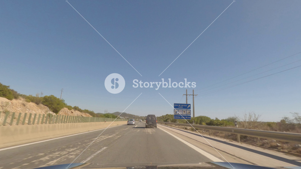First Person FPV Driving Towards Sines and the Algarve Along Portugal's Scenic Alentejo Coast, Vehicle Incident with Rear Tyre Coming Off, Emergency Stop Captured on Dashcam, Bright Sunny Blue Sky