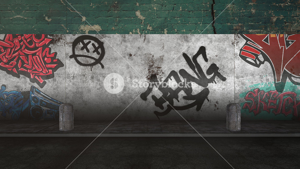 Generic animation of grunge wall of building on street in summer day. Modern and grunge style footage for business and cyberpunk grunge template