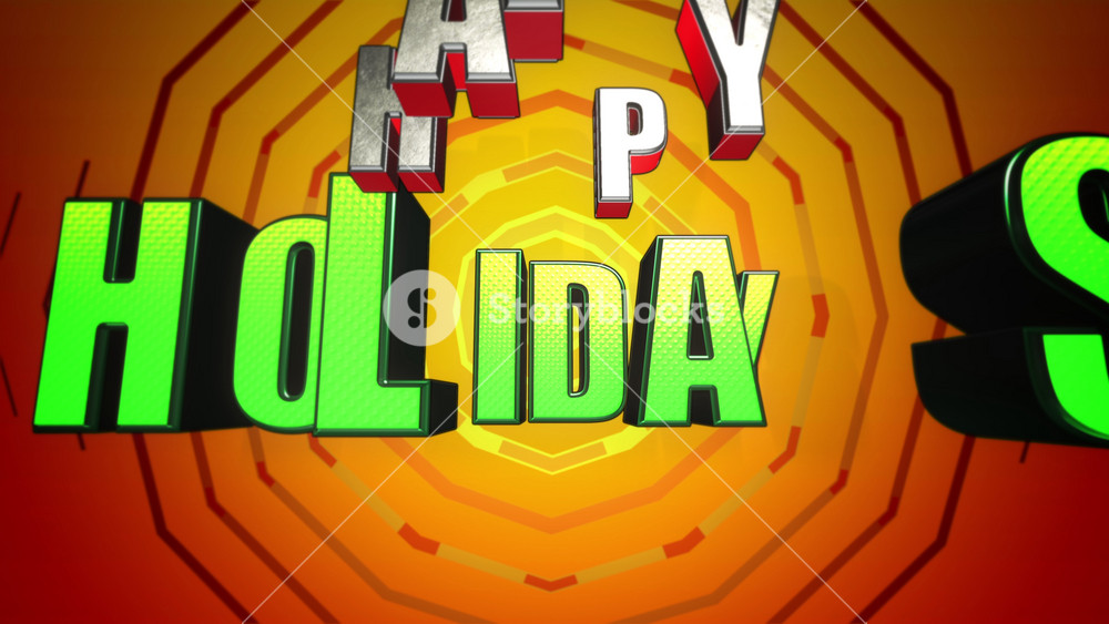 A vibrant and captivating design featuring the words happy holidays in green, set against a fiery red and orange, in a geometric arrangement. Perfect for festive occasions