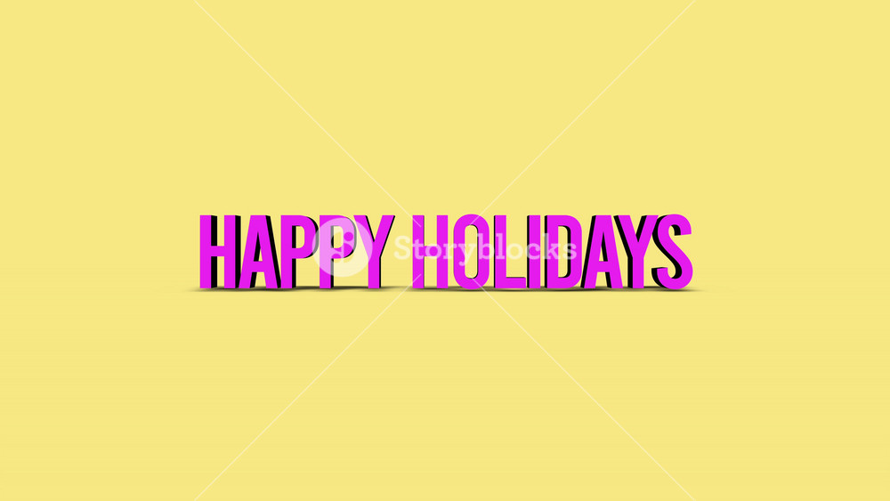 "Vibrant blue Happy Holidays lettering floats in the air on a sunny yellow background, with the word 'happy' showcased in a larger font."