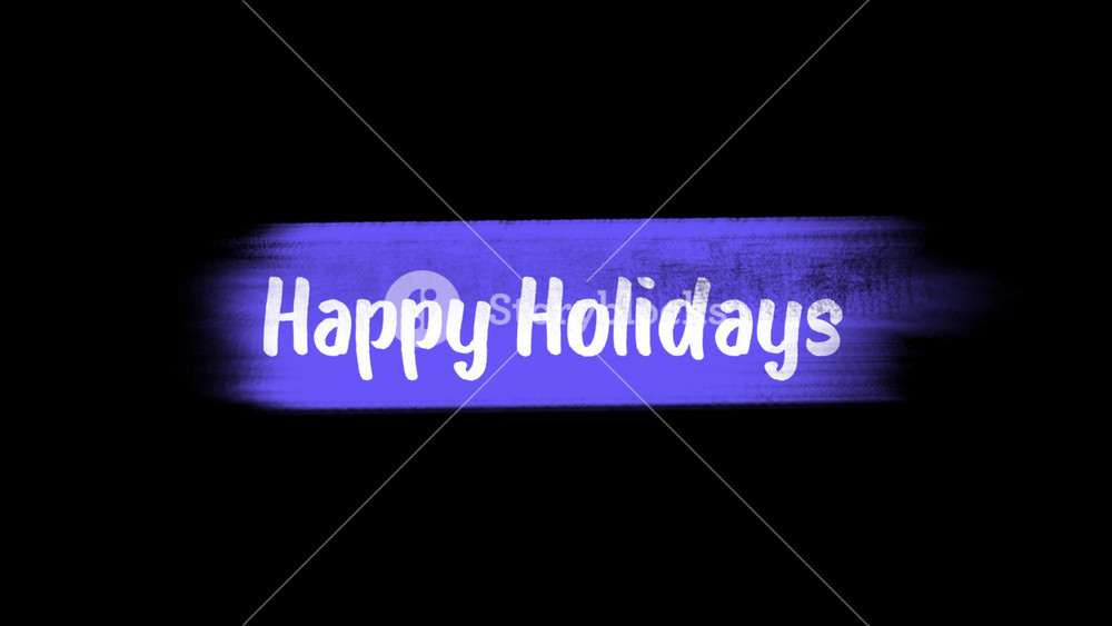A blue banner with Happy Holidays in white, set against a black background, exudes festive cheer and signifies well wishes for the holiday season