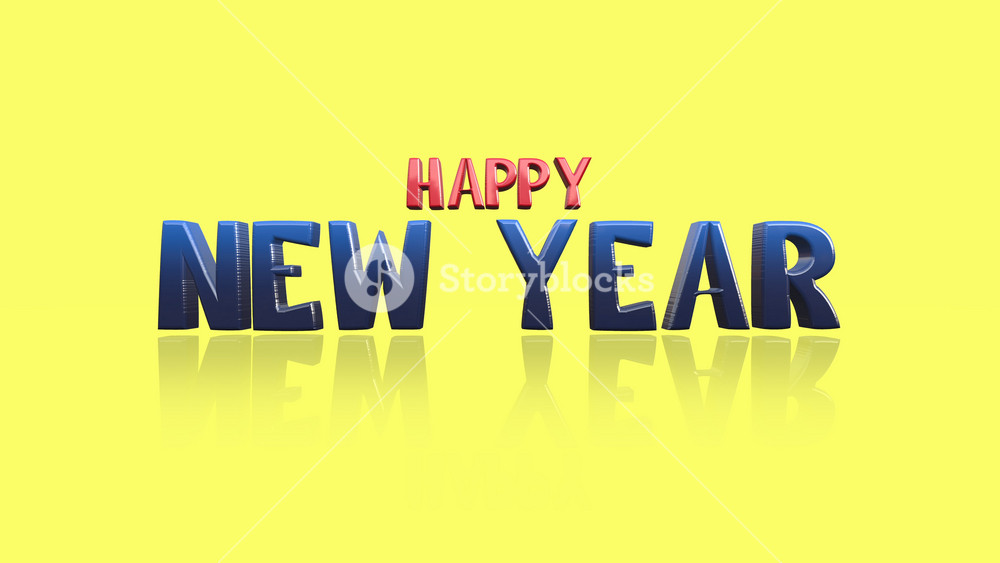 Unveil festive joy with Cartoon Happy New Year text on vibrant yellow gradient. Perfect for business promos and seasonal campaigns, motion abstract background blends winter style and holiday fun