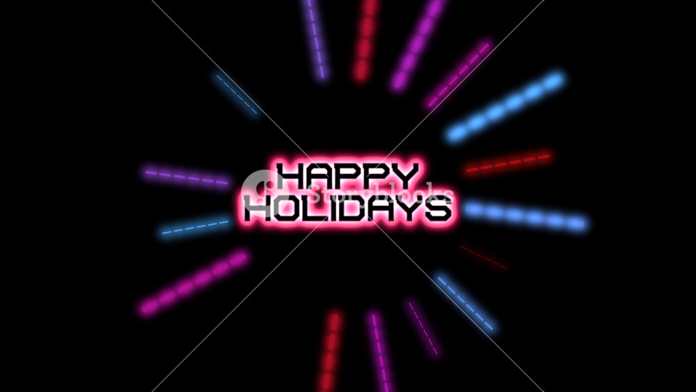 A vibrant neon sign with the words Happy Holidays in red, blue, and purple lights. It exudes festive cheer and is commonly seen in holiday decorations and event promotions
