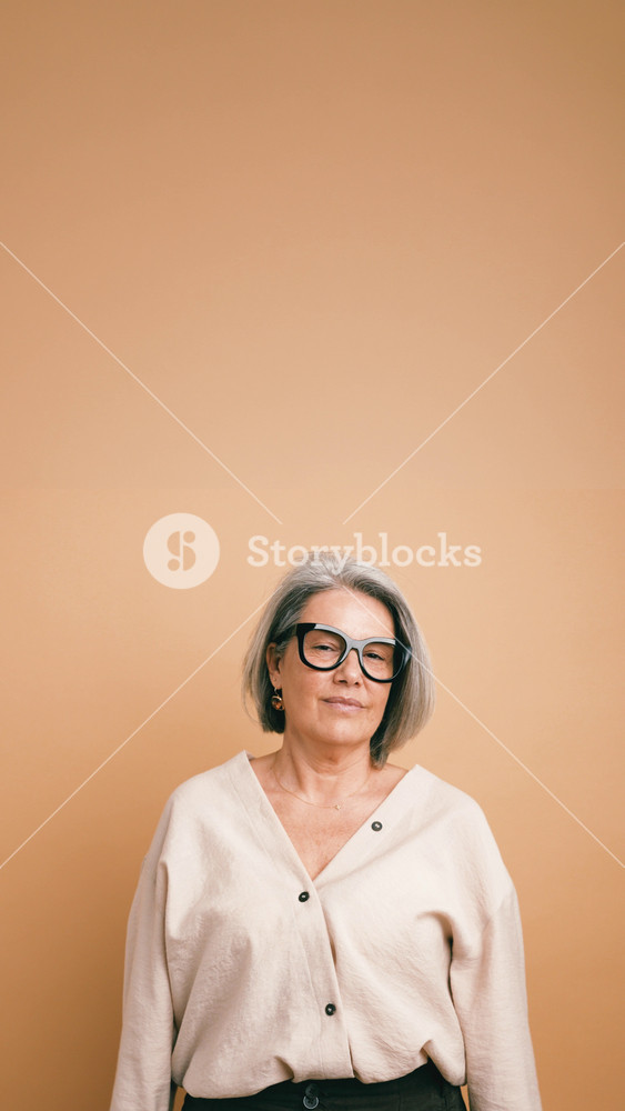 Cheerful mature businesswoman with grey hair and glasses smiling and showing thumbs up. Happy and successful woman expressing approval