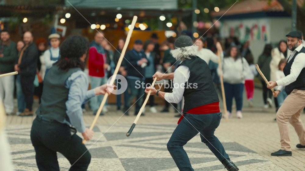 May 9, 2026 - Pinhal Novo, Portugal - Mercado Caramelo - a traditional Portuguese holiday - Jogo do Pau - Traditional Portugal game and