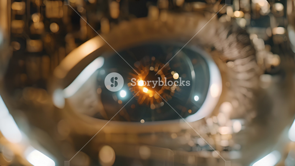 Golden and black lines form a three-dimensional model of the human futuristic eye. The concept of cyber human iris. 3D rendering of an