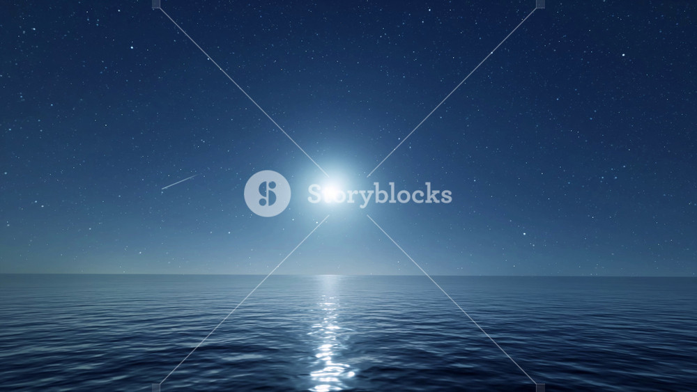 The beauty of a meteor shower painting the night sky as we travel towards the horizon over the moonlit ocean waves.