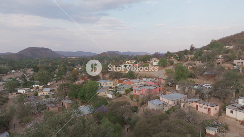Lobatse, Botswana, 15 October 2024, Pelang township, aerial view, houses residential, village, poor vintage old buildings with rusted roof