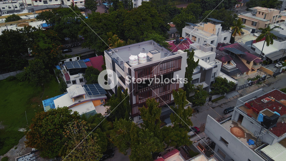 Aerial view of the residential area of Vapi city in Gujarat, India, showcasing urban housing, organised streets, and the vibrant layout of this industrial hub.
