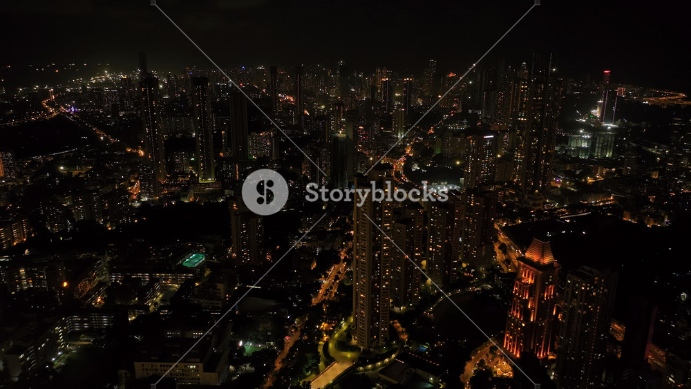 Cinematic view of Mumbai city at night. Mumbai's iconic financial district with this stunning cityscape view. Shot of Mumbai Skyline, high-rise buildings at South Mumbai, Maharashtra India.