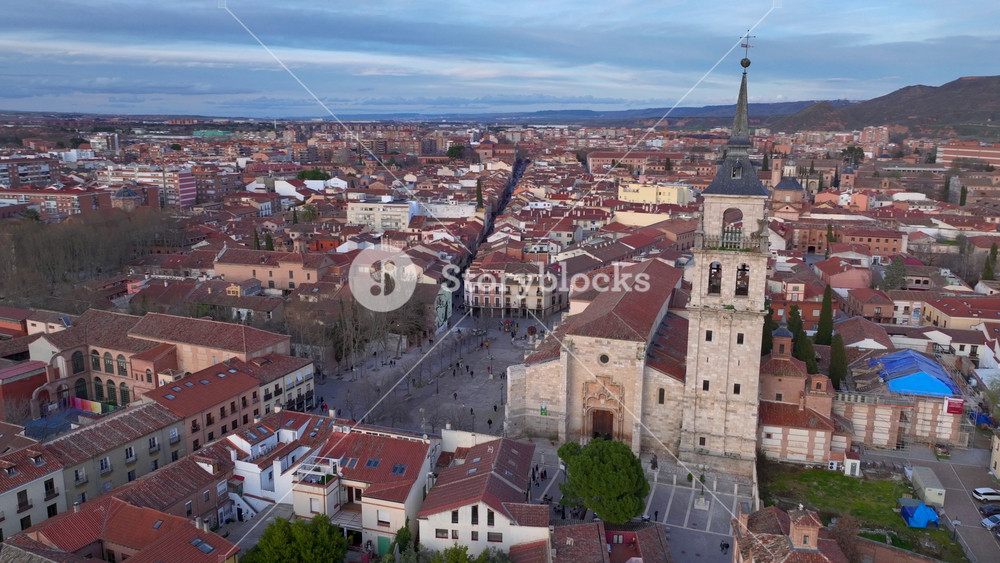 Alcala de Henares, Aerial view of the town near to Madrid, the capital of Spain. Historical Buildings in Southern Europe